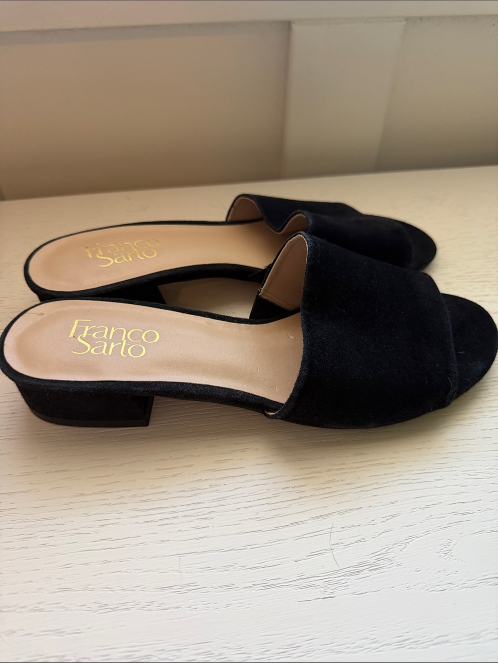 Franco Sarto Black Suede Slide Mules